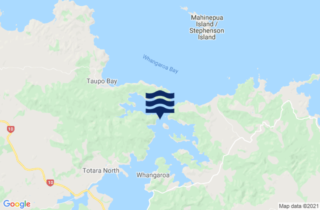 Mapa da tábua de marés em Pekapeka Bay, New Zealand