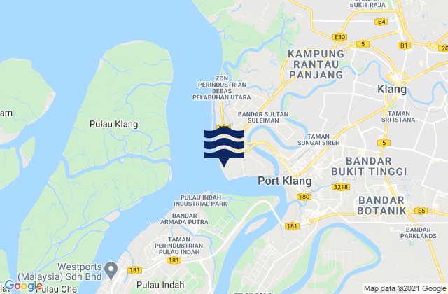 Mapa da tábua de marés em Pelabuhan Kelang, Malaysia