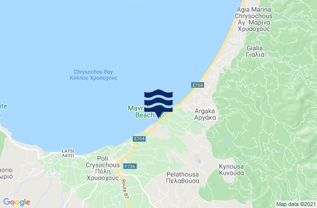 Mapa da tábua de marés em Pelathoúsa, Cyprus