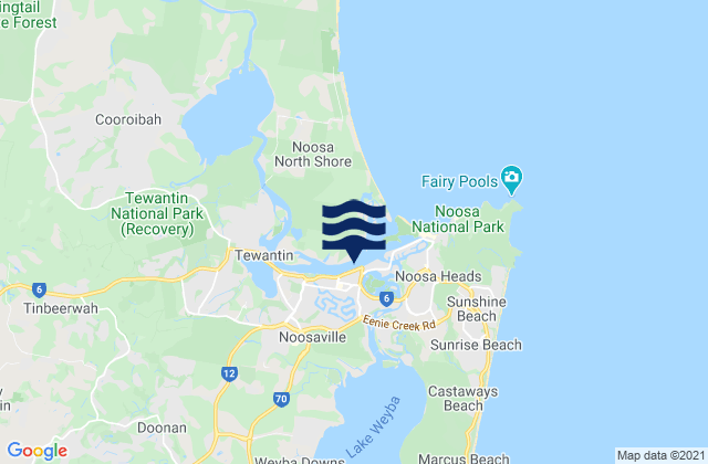 Mapa da tábua de marés em Pelican Beach, Australia