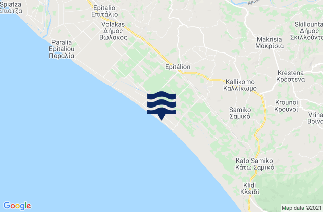 Mapa da tábua de marés em Pelópi, Greece