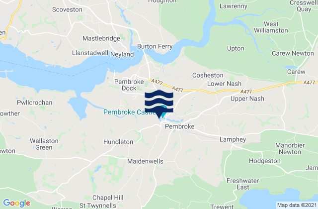 Mapa da tábua de marés em Pembroke, United Kingdom