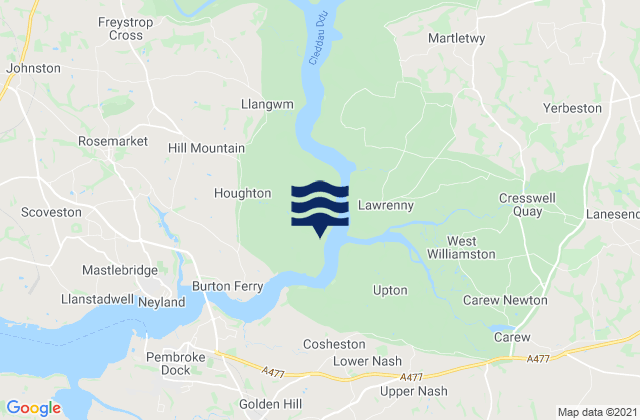 Mapa da tábua de marés em Pembrokeshire, United Kingdom