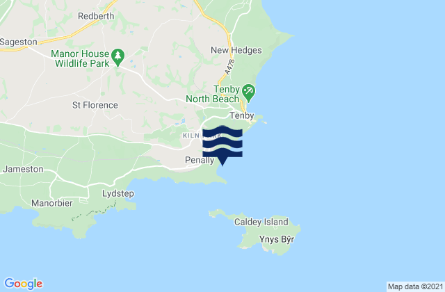 Mapa da tábua de marés em Penally Beach, United Kingdom