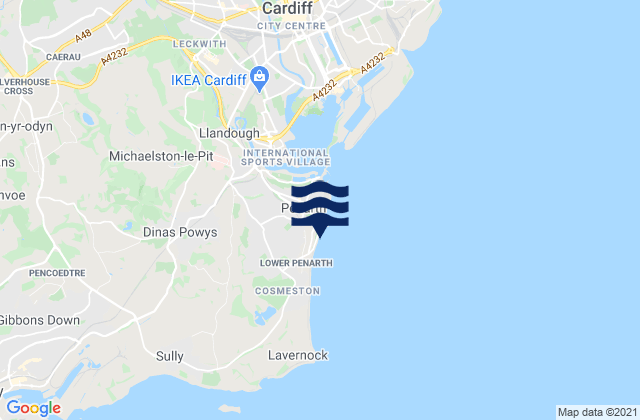 Mapa da tábua de marés em Penarth Beach, United Kingdom