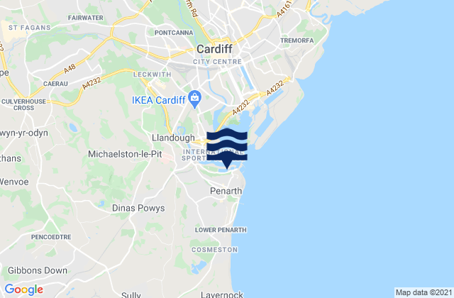Mapa da tábua de marés em Penarth, United Kingdom