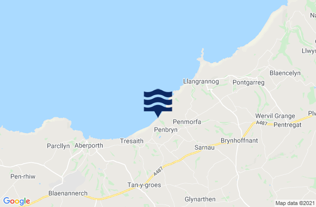 Mapa da tábua de marés em Penbryn Beach, United Kingdom