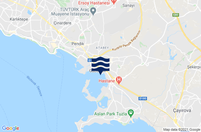 Mapa da tábua de marés em Pendik, Turkey