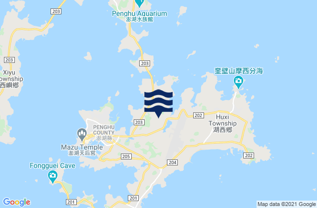 Mapa da tábua de marés em Penghu County, Taiwan