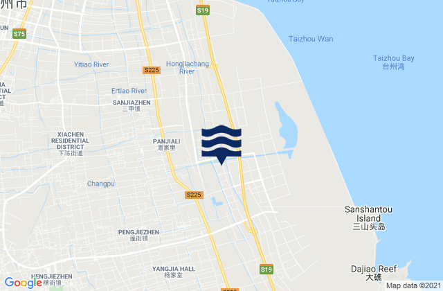 Mapa da tábua de marés em Pengjie, China