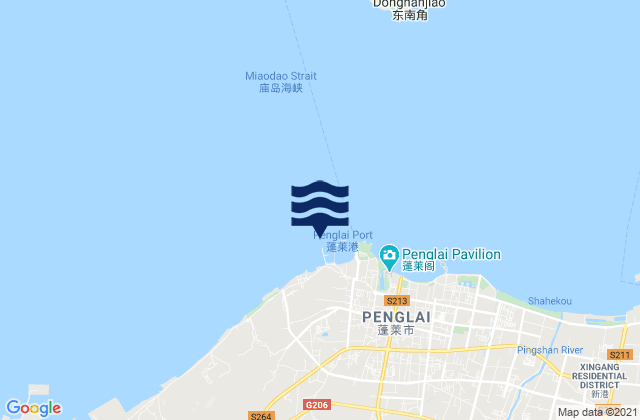 Mapa da tábua de marés em Penglai, China