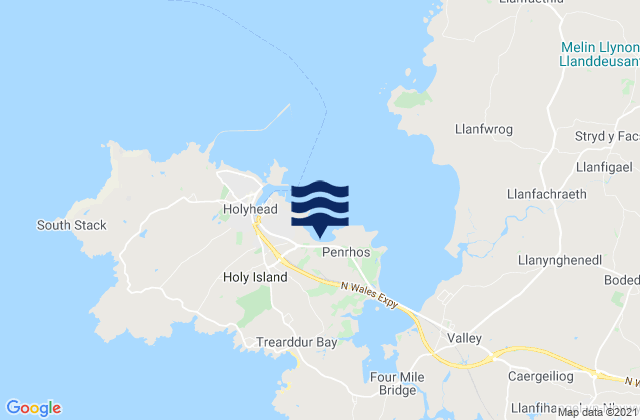 Mapa da tábua de marés em Penrhos Beach, United Kingdom
