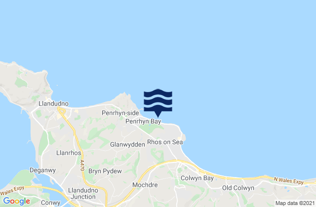 Mapa da tábua de marés em Penrhyn Bay Beach, United Kingdom