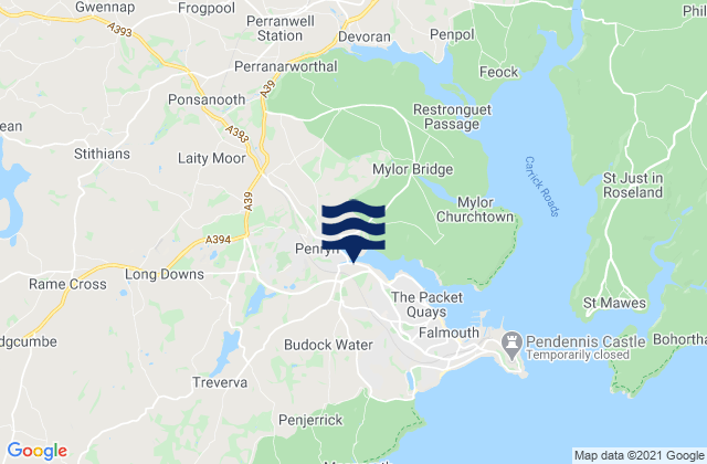 Mapa da tábua de marés em Penryn, United Kingdom