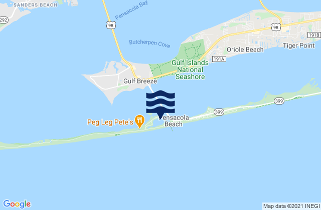Mapa da tábua de marés em Pensacola Beach, United States