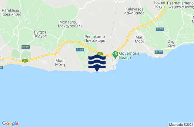 Mapa da tábua de marés em Pentákomo, Cyprus