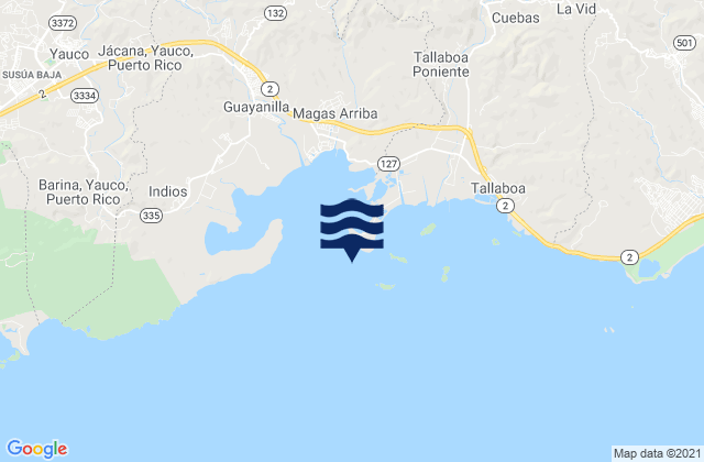 Mapa da tábua de marés em Penuelas (Punta Guayanilla), Puerto Rico