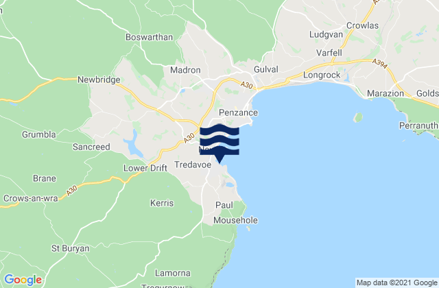 Mapa da tábua de marés em Penzance (Newlyn), United Kingdom