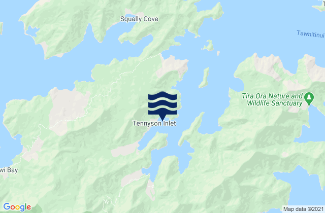 Mapa da tábua de marés em Penzance Bay, New Zealand