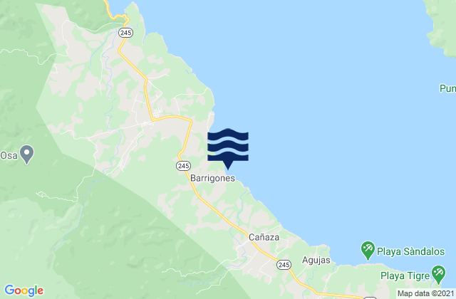 Mapa da tábua de marés em Península de Osa, Costa Rica