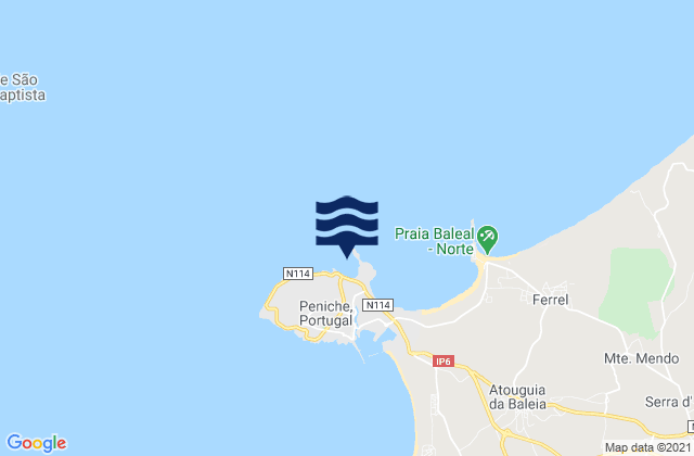 Mapa da tábua de marés em Península de Peniche, Portugal