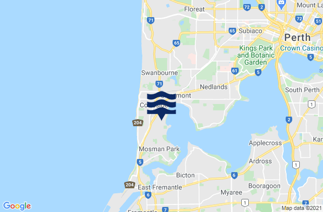 Mapa da tábua de marés em Peppermint Grove, Australia