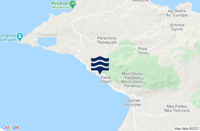 Mapa da tábua de marés em Perachóra, Greece