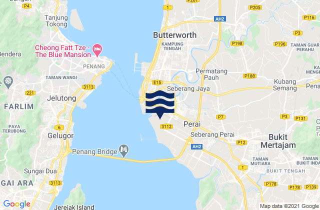 Mapa da tábua de marés em Perai, Malaysia