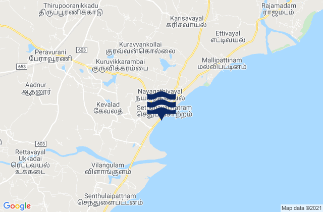 Mapa da tábua de marés em Peravurani, India