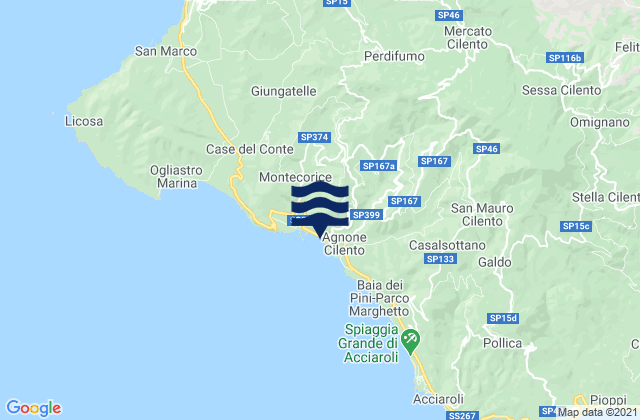 Mapa da tábua de marés em Perdifumo, Italy