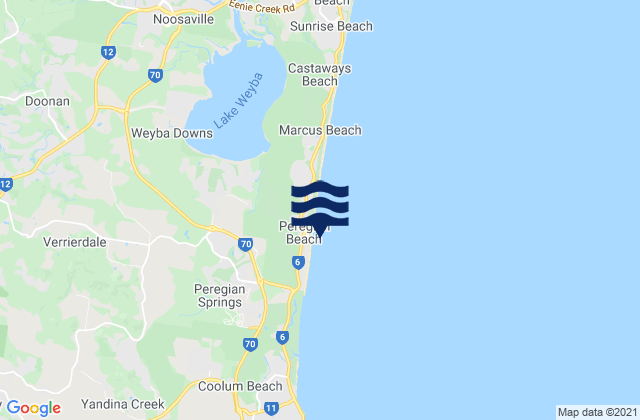Mapa da tábua de marés em Peregian Beach, Australia