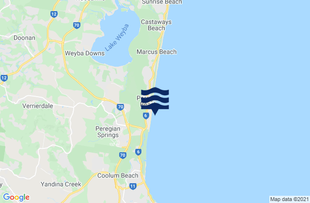 Mapa da tábua de marés em Peregian Springs, Australia