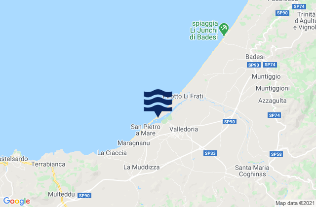 Mapa da tábua de marés em Perfugas, Italy