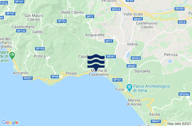 Mapa da tábua de marés em Perito, Italy