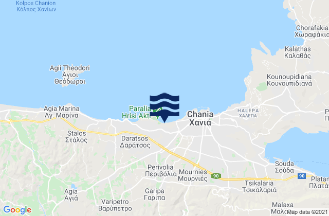 Mapa da tábua de marés em Perivólia, Greece