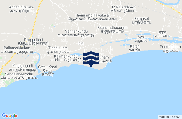 Mapa da tábua de marés em Periyapattinam, India
