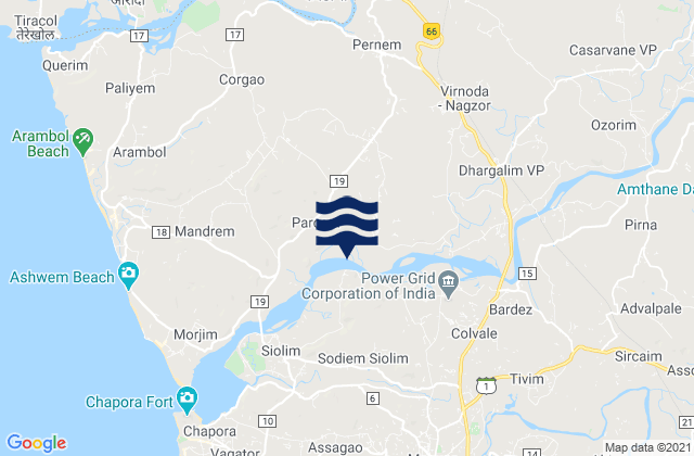 Mapa da tábua de marés em Pernem, India