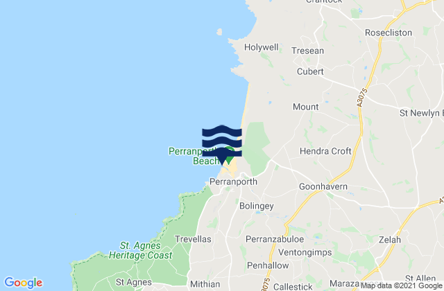 Mapa da tábua de marés em Perranporth (Droskyn), United Kingdom