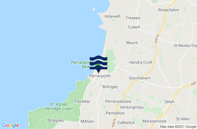 Mapa da tábua de marés em Perranporth, United Kingdom