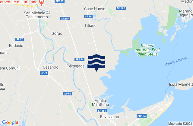 Mapa da tábua de marés em Pertegada, Italy