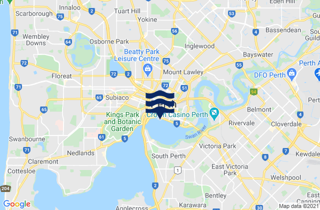 Mapa da tábua de marés em Perth, Australia