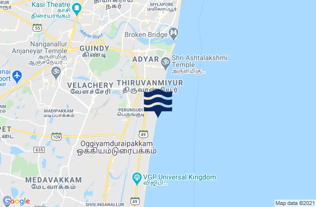 Mapa da tábua de marés em Perungudi, India
