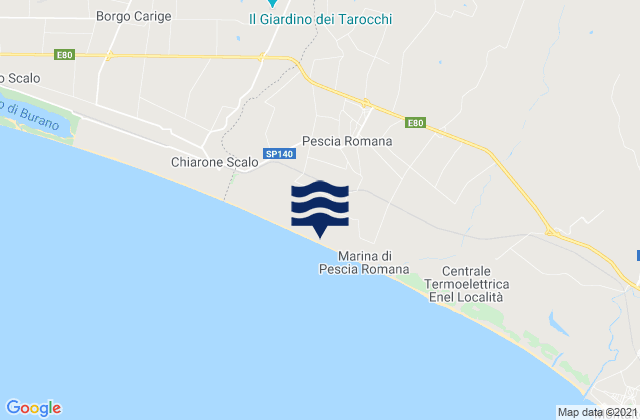 Mapa da tábua de marés em Pescia Romana, Italy