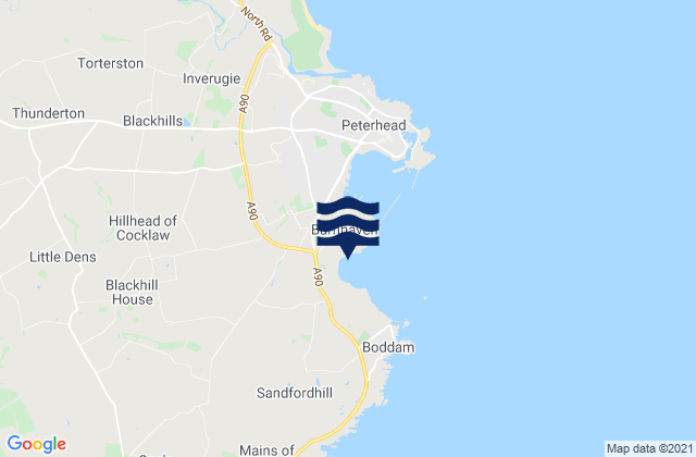 Mapa da tábua de marés em Peterhead (Sandford Bay), United Kingdom