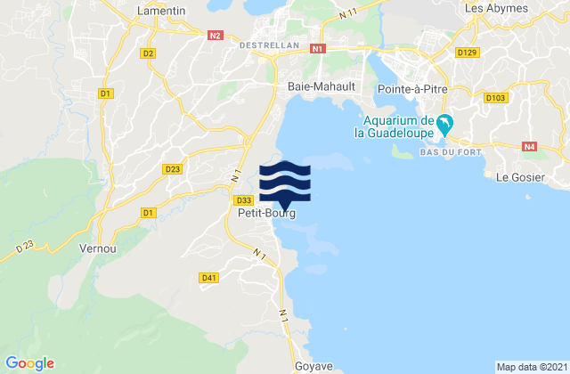 Mapa da tábua de marés em Petit-Bourg, Guadeloupe