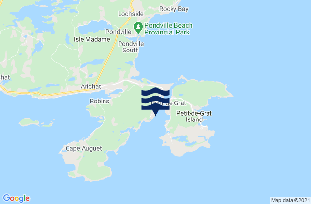 Mapa da tábua de marés em Petit De Grat, Canada