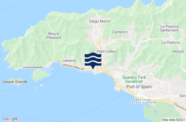 Mapa da tábua de marés em Petit Valley, Trinidad and Tobago