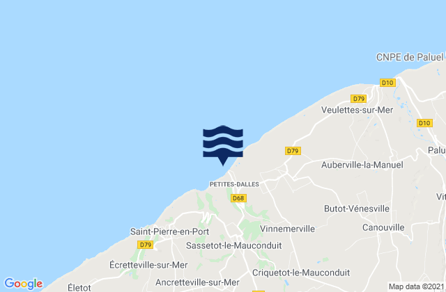Mapa da tábua de marés em Petites Dalles, France