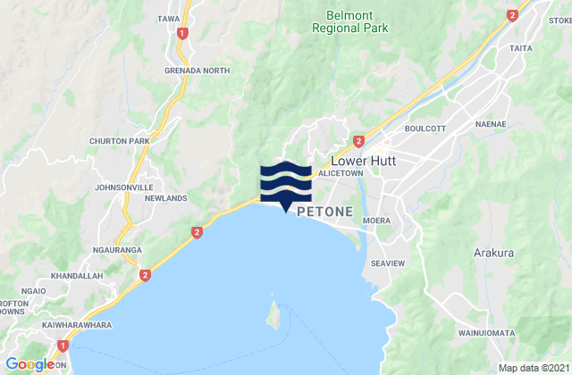 Mapa da tábua de marés em Petone, New Zealand