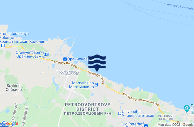 Mapa da tábua de marés em Petrodvorets, Russia